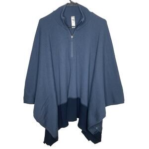 Lululemon Poncho Sweater One Size Blue Ribbed Merino Wool Knit Wrap Cape Boho